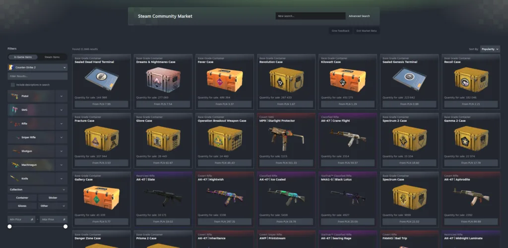 Nowy wygląd Rynku Steam z ulepszonymi listingami i filtrami przedmiotów